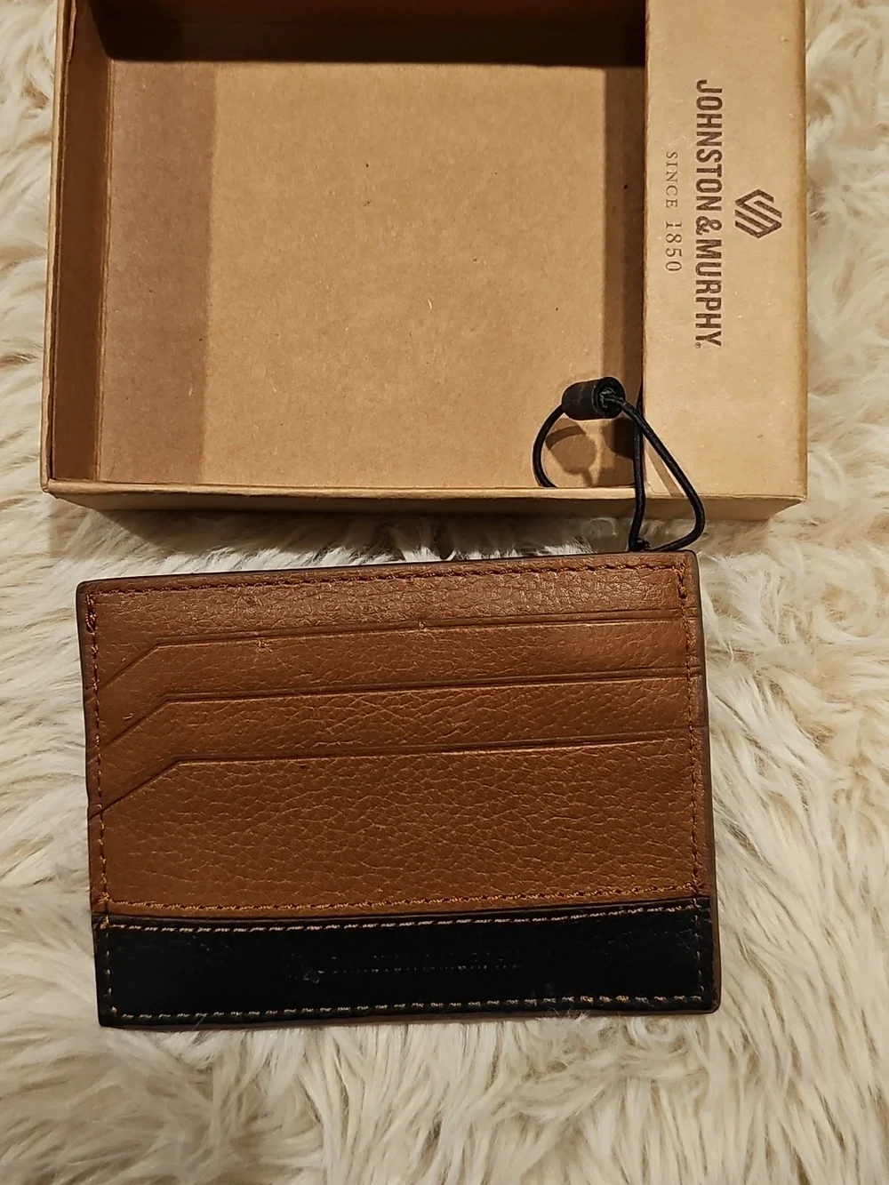 Johnson & Murphy RFID Pebbled Leather Two-Tone Cardholder Wallet In Black/Tan